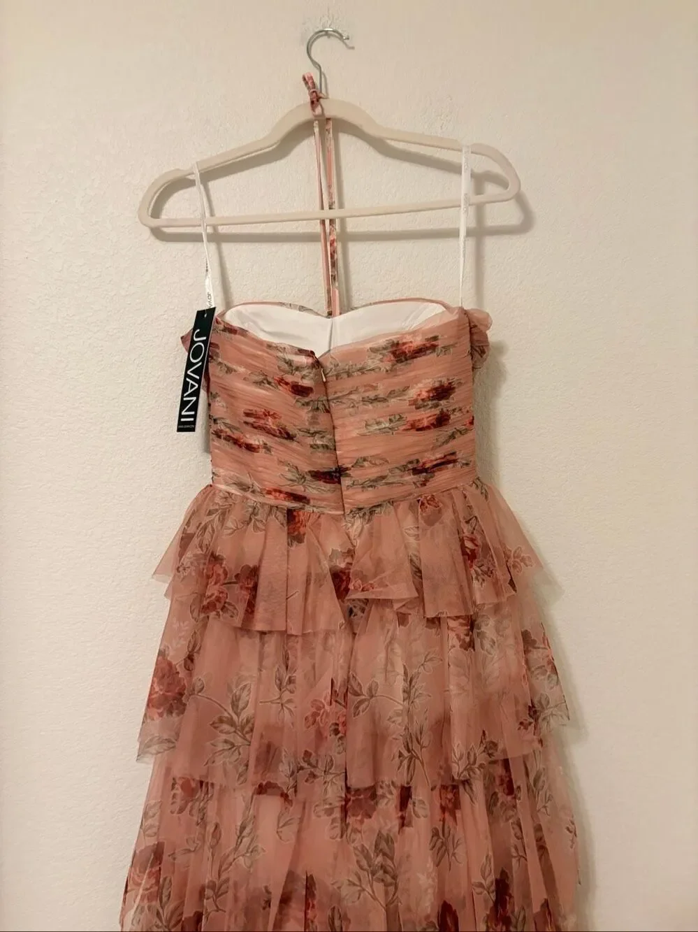 NWT Jovani Size 8 Blush Floral Tiered Tulle Gown Halter High Low Formal Prom Dre - Picture 7 of 8